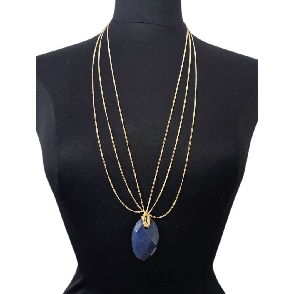 AMRITA SINGH Multi-strand Draped Chain Blue Agate Stone Gem Gold-tone Necklace